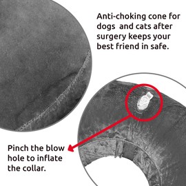 SIMENA Cat and Dog Surgery Recovery Collar, Inflatable Recovery Cone for Dogs and Cats, Protective Adjustable Cone to Prevent from Biting and Scratching, Comfy Pet Collar (Grey, Small)
