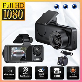MIOLLYBO 1080P Dash Camera with WiFi for Cars, 3 Channel Dash Cam Front and Rear Inside with 32GB TF Card, 2.0" IPS Screen, Loop Recording, G-Sensor, WDR, 24H Parking Mode, Motion Detection