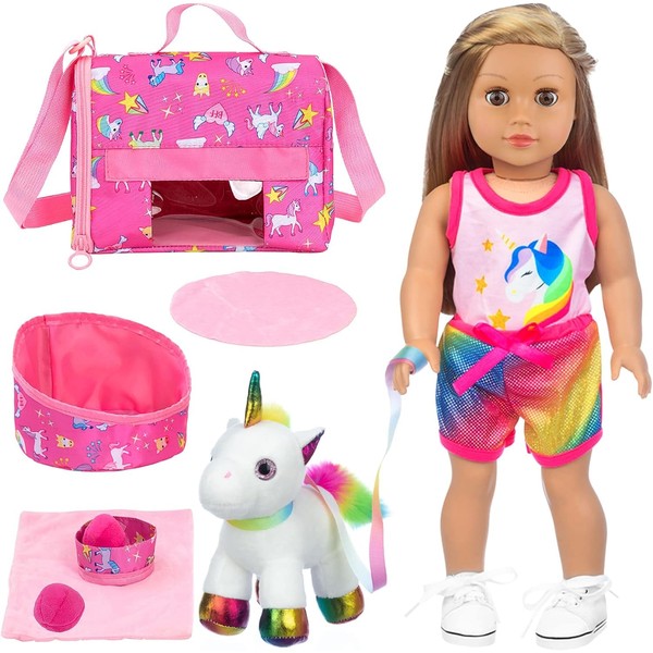 ZITA ELEMENT 18 Inch Doll Accessories Unicorn Pet Toy Play Set for Kids Gift Unicorn Printed Doll Clothes Carrier Bag for 18 inch dolls includes our generation dolls, American dolls. (No Doll & Shoes)