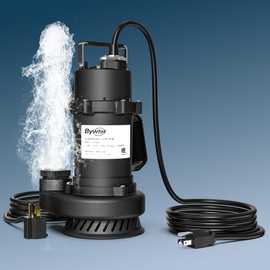 BYWTER 1/2 HP Sump Pump, 4200 GPH High Flow, 26 FT Lift, 115V Cast Iron Sewage Pump with Automatic Float Switch and Manual Control, Heavy Duty Sewage/Effluent Pump for Basement, 10 FT Power Cord