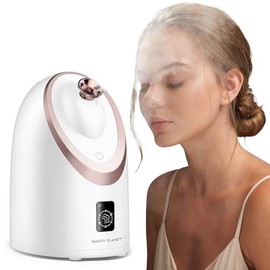 Vanity Planet Senia, Vaporizador Facial Frío y Caliente, 6 Modos de Uso, Sauna Facial, Pantalla LED, 220ml - Blanco/Oro Rosado