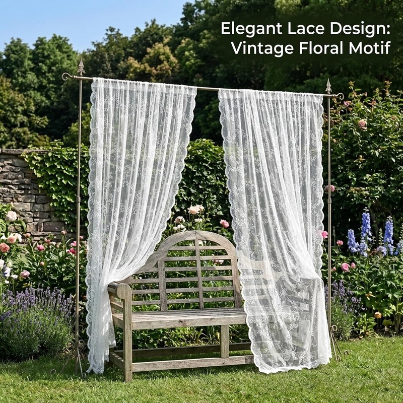 YcsRnn Net Curtains for Windows, French Lace Sheer Panels for