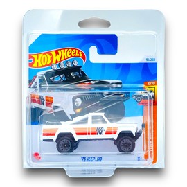 Hot Wheels '73 Jeep J10 (White, Black & Orange -K&N) 4/10 HW Hot Trucks - 2024-91/250 (Short Card) - COMES IN A GENUINE KLAS CAR KEEPER PROTECTOR CASE - HTF00