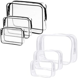 NINGYER Pack of 6 Transparent Cosmetic Bags, Toiletry Bag, Transparent Waterproof for Men, Women, Children, Families, Travel and Holidays (Black, White), black white, Clear Cosmetic Bag