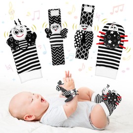 Baby Toys 0-6 Months, Foot Finders & Wrist Rattles for Infants Toys Black and White Sensory Toys Baby Essentials for Newborn Wrist Rattle Baby Gifts, Baby Boy Toys 0 3 6 9 Months