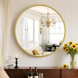 Sweetcrispy Gold Round Wall Mirror 24 Inch, Bathroom Mirrors for Over Sink