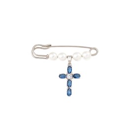 Blue Cross Charm Brooch Pins for Women Christian Wedding Bridal Bouquet Charm Lapel Pin for Bouquet Garter Dress Coat (A-Blue)