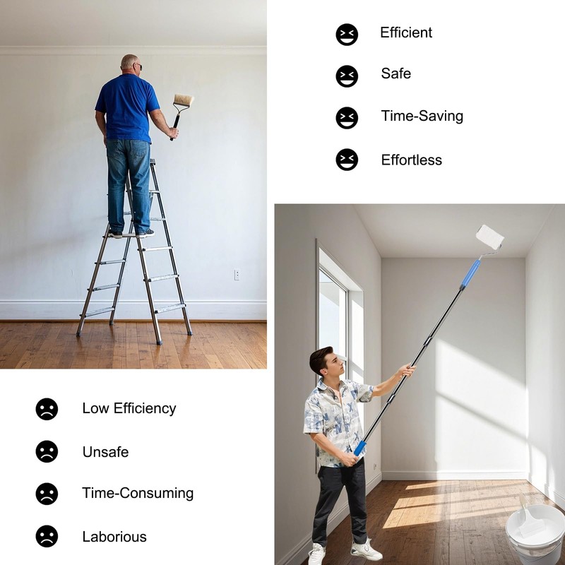 10 Ft Extension Pole +Joint Angle Adaptor, Paint Roller Stainless-Steel
