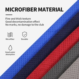 Scott Edward Microfiber Waffle Pattern Golf Towel with Heavy Duty Carabiner Clip Tri-fold Golf Towel Perfectly Cleans Golf Balls and Golf Clubs Blue/Red/Gray(Dark Grey)