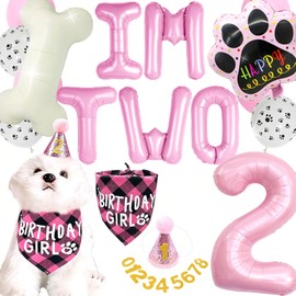 Dog Second Birthday Party Supplies Dog Puppy Birthday Banner Im Two Balloons Hat with Number Bandana Balloons for Pets Decorations