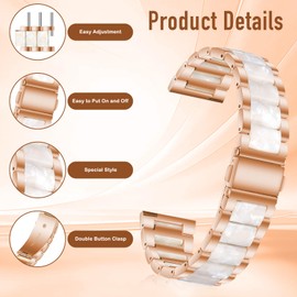 CeiBand Metal Strap Compatible with 20 mm 22 mm, Lightweight Resin and Metal Watch Straps, Replacement Strap for Men and Women - (20 mm Pink White)