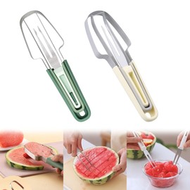Ellxen 3-in-1 Watermelon Fork Cutter Made of Stainless Steel, Novelty Stainless Steel Watermelon Ice Lolly Cutter, Watermelon Cutter, for Home, Party, Camping, Kitchen Appliance (Green, Yellow)