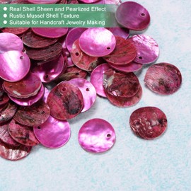 M METERXITY 150-Pack Flat Round Shell Coin Drop Charm Beads,15 mm Flat Shell Beads with Hole for DIY Earrings Necklaces Jewelry/Making Accessories [Rose Red]