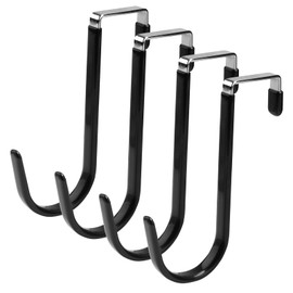 Gments 4Pcs Over Door Hooks Fits Fits 3.5cm Single Over The Door Hangers Wide Kitchen Stainless Steel Towel Coat Hooks with Anti-Scratch Rubber Surface for Hanging Clothes Starter Garland, Black