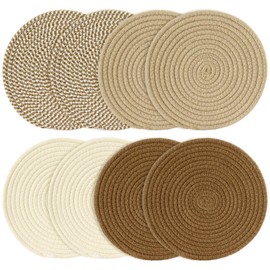 10 Inch Cotton Rope Trivets for Hot Dishes Set of 8 Heat Resistant Mats for Countertop Potholders for Kitchens Trivets for Hot Pots and Pans and Quartz Countertops Farmhouse Kitchen Décor, Mixed Brown