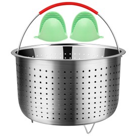 REDANT Vegetable Steamer Basket for Instant Pot Accessories 6 & 8 Qt - Stainless Steel Strainers and Colanders - Metal Strainer for Cooking Broccoli, Eggs, Pasta, Quinoa - with 2 Gloves, 6 Quart