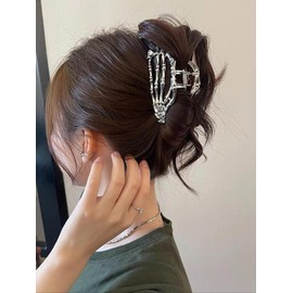 Women's Punk Style Skull Design Hair Claw, Summer/Fall Fashion All-match Hair Claw for Hairstyle Ideas, Daily Casual Versatile Back To School Hair Accessories, Trendy Punk Accessories for Birthday Gifts:_Silver_one-size
