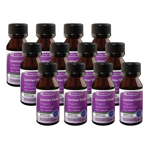 De La Cruz 1% Gentian Violet First Aid Antiseptic Liquid, Made in USA 1 FL. OZ. (12 Bottles)