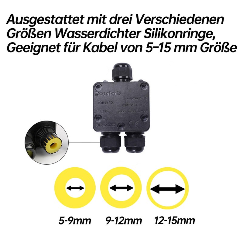 Leloco Junction Box Outdoor Waterproof 3-Way Outdoor Cable Connector, Junction