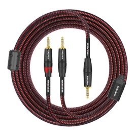 TIMEYES 6FT 3.5 mm Aux Cable - 3.5 mm Male to Dual 3.5 mm Male Plugs Stereo Y-Splitter Cable - Gold Plated 2 x 3.5 mm to 3.5 mm Auxiliary Adapter Cord - TRS 1/8 Inch to 1/8 Inch Speaker Cable - 2M