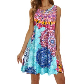 Summer Dresses for Women 2025 Casual Sundresses Beach Cover Ups Sleeveless Tshirt Swing Dress with Pockets L SkyBlue