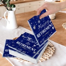 GREHUMOR Happy Retirement Napkins 40Pcs-Retirement Party Decorations Sliver and Blue Napkins Disposable Folded Cocktail Napkins Supplies for Men Women