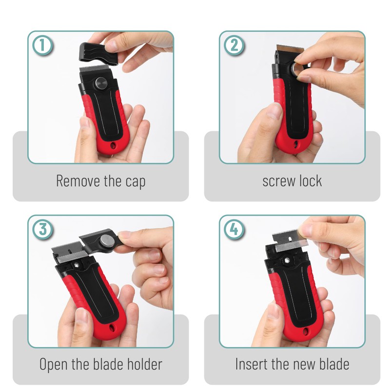 Bates- Razor Blade Scraper, Red, Locking Razor Scraper Set with