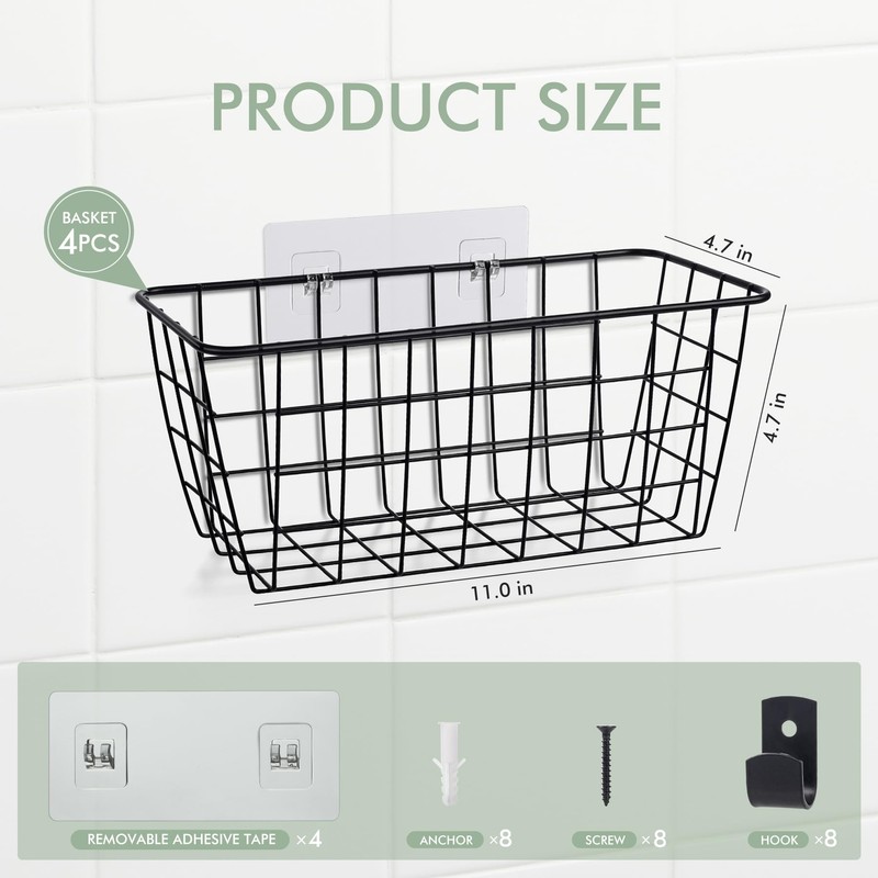 LIGHT DUST Wire Hanging Wall Basket, 4 Black Baskets Set,