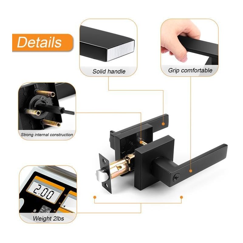 Probrico Entry Door Levers Matte Black with Keys, Heavy Duty