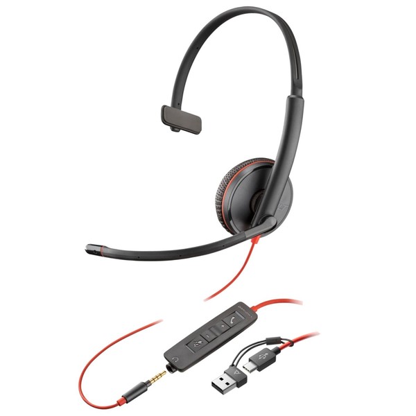 Poly Blackwire 3215 Monaural USB-C Headset, Over-Ear USB-A HS TAA