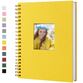 HIWHY Scrapbook Photo Album Linen Cover with DIY Window 28x20 CM White Inner Paper Memory Book with 40 Sheets/80 Pages Yellow