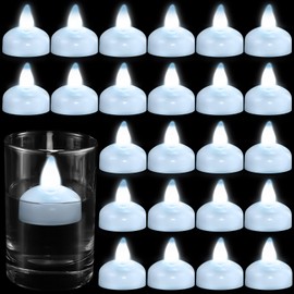 Honoson 24 Pack Flameless LED Floating Candles 1.6'' Waterproof LED Floating Tealights Battery Water Activated Tealights for Valentines Day Weddings Pool Centerpiece Party Decor(White)