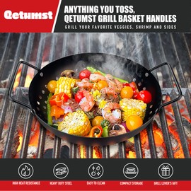 Qetumst Small Non-Stick 3 Piece Grill Basket Set – BBQ Grilling Basket for Vegetables, Seafood & Meat – Heavy Duty Perforated Grill Pan for Charcoal, Gas and Outdoor Grills, Easy to Clean Grilling Accessories