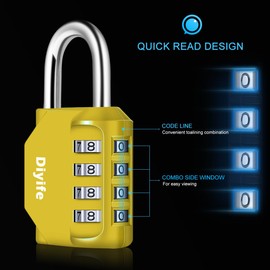 Combination Padlock, [2 Pack] Diyife 4 Digit Locker Lock Weatherproof Lock Outdoor Combination Lock for School Gym Locker,Toolbox, Fence, Hasp, Cabinet(Yellow)