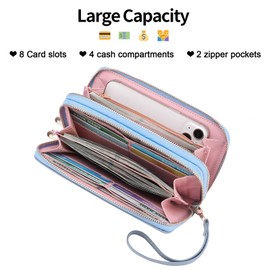 LEEXTON Long Women's Wallets Double Zipper Ladies Clutch Purse Large Capacity RFID Blocking Card Holder with Multiple Card Slots Zipper Phone Coin Pocket