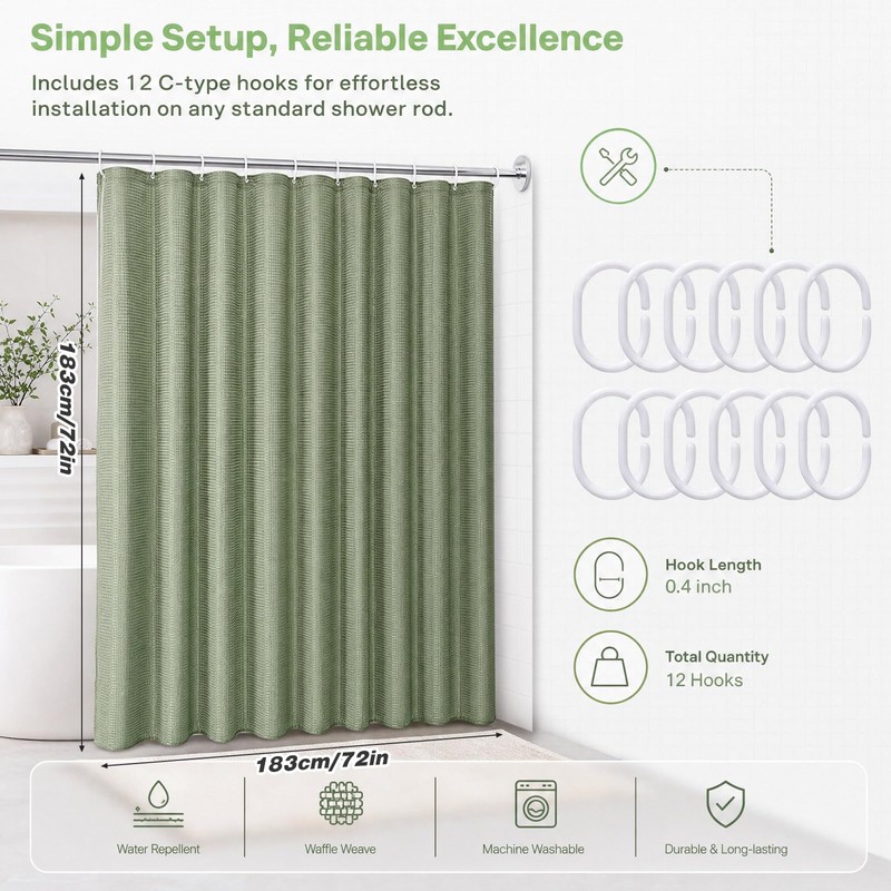 Sage Green Waffle Shower Curtain, Waffle Texture Green Bathroom Curtain