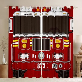 Cortinas con impresión 3D de camión de bomberos para niños y adultos, tratamiento de ventana de bomberos, color negro y rojo, cortinas de ventana de coche de bomberos, cortinas de camión de bomberos, vehículo de lucha contra incendios, decoración de dorm