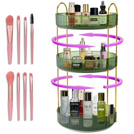 360°Rotating Makeup Organizer for Vanity 3 Tier,Tiered Spinning Bathroom Kitchen Countertop Organizers,High Capacity Make up Storage for Perfume,Cosmetic Skincare Organizer(Green)