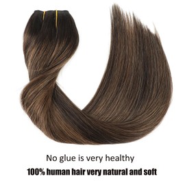 RECOOL Wire Hair Extensions Real Human Hair Balayage Natural Black with Chestnut Brown Remy Hair Extensions Invisible Wire Hair Extension Straight Clip in Hair Extension(20 inch)