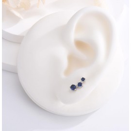 Sterling Silver Stud Earrings for Women Girls, Hypoallergenic Silver Climber Stud Earrings with 3 Stone Dark Blue Cubic Zriconia Jewelry Gifts for Birthday Wedding