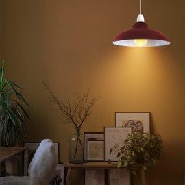 Modern Industrial Metal Ceiling Light Shade 32cm Curved Easy Fit Pendant Lamp Shade with Free Reducer Plate for Living Room (Burgundy)