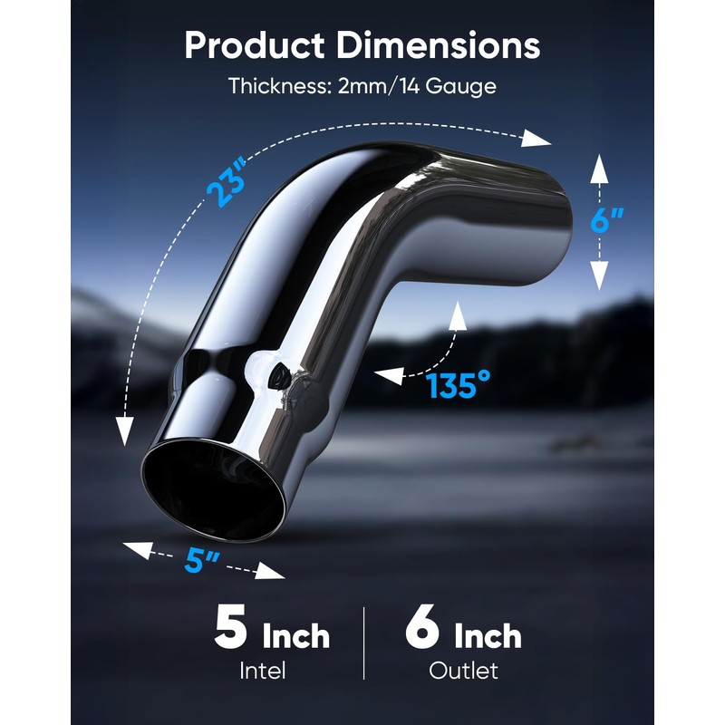 5 inch Diesel Exhaust, 5'' Inlet 6'' Outlet 23'' Long