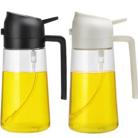 Oil Sprayer for Cooking 16oz, 2 in 1 Olive Oil Dispenser and Oil Sprayer - 470ml Olive Bottle Spray and Pour - Glass Oil Dispenser for Kitchen Cooking Salad BBQ (2Pcs - White&Black)