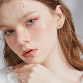 925 Sterling Silver Cute Mushroom Stud Earrings Colorful Food Earrings Mushroom Jewelry Birthday Presents For Women Young Lady