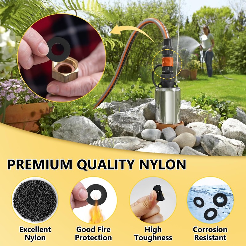 1200Pcs Nylon Flat Washers for Screws Bolts, Black Plastic Washers,