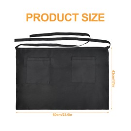 dentedeleao Unisex Short Half Aprons, Professional Kitchen Apron for Chefs, Waist Aprons with 2 Pockets for Chefs, Waiters, Bar Staff, Catering, Cafe (Black, 60 x 40 cm), black