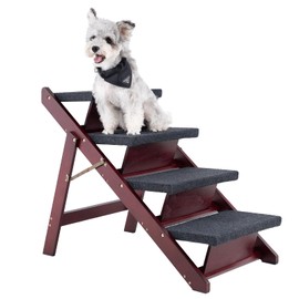 MEWANG Wooden Pet Stairs/Pet Steps - 3-in-1 Foldable Stairs & Ramp for Tall Beds and Cars - Portable Dog/Cat Ladder Up to 220 Pounds - for Small and Older Animals(Brown) (31.5" L x 17.2" W x 25.0" H)