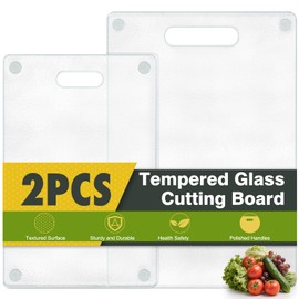 Tempered Glass Cutting Board for Kitchen Counter, 2PCS Frosted Glass Cutting Board with Handle, Non-Toxic, Dishwasher-Safe, Scratch Resistant, Easy to Clean (15"x10"&12"x8" 2pcs)