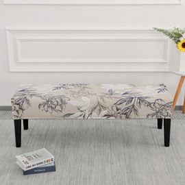 SPRINGRICO Stretch Dining Bench Cover, Removable Bench Slipcover Washable Bench Seat Protector Rectangle Bench Cover for Dining Room, Living Room, Bedroom, Kitchen (Floral Beige)