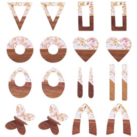 Spritewelry 18Pcs Resin Wood Earrings Pendant Donut Butterfly Heart Wooden Charms with Dried Flower for DIY Bohemian Earrings Necklace Jewelry Making